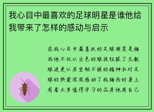 我心目中最喜欢的足球明星是谁他给我带来了怎样的感动与启示
